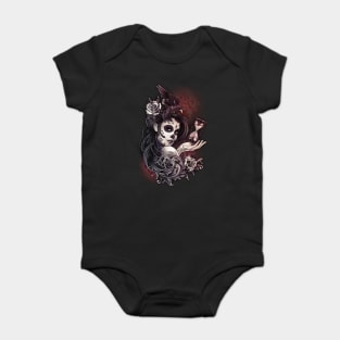 Sugar Skull day of the dead Girl with Crow Roses Baby Bodysuit